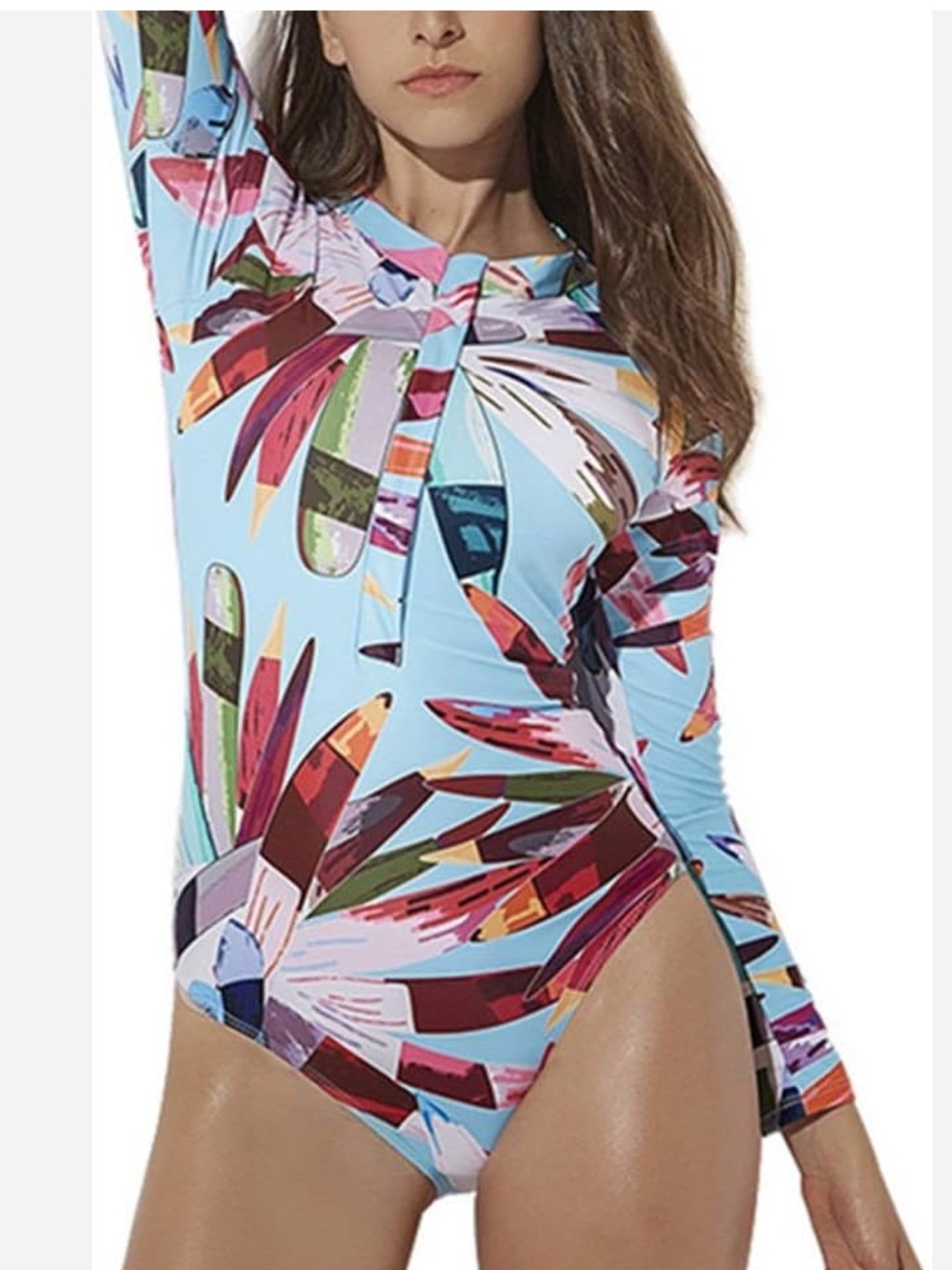 AONIHUA Floral Zip Front Rash Guard Swimsuit S